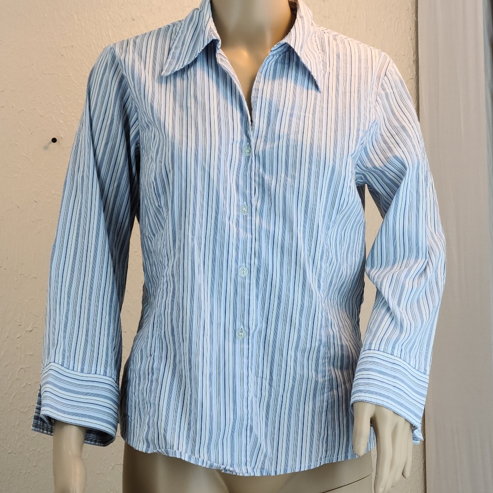 Kasper & Company long sleeve button striped blouse - Picture 2 of 8